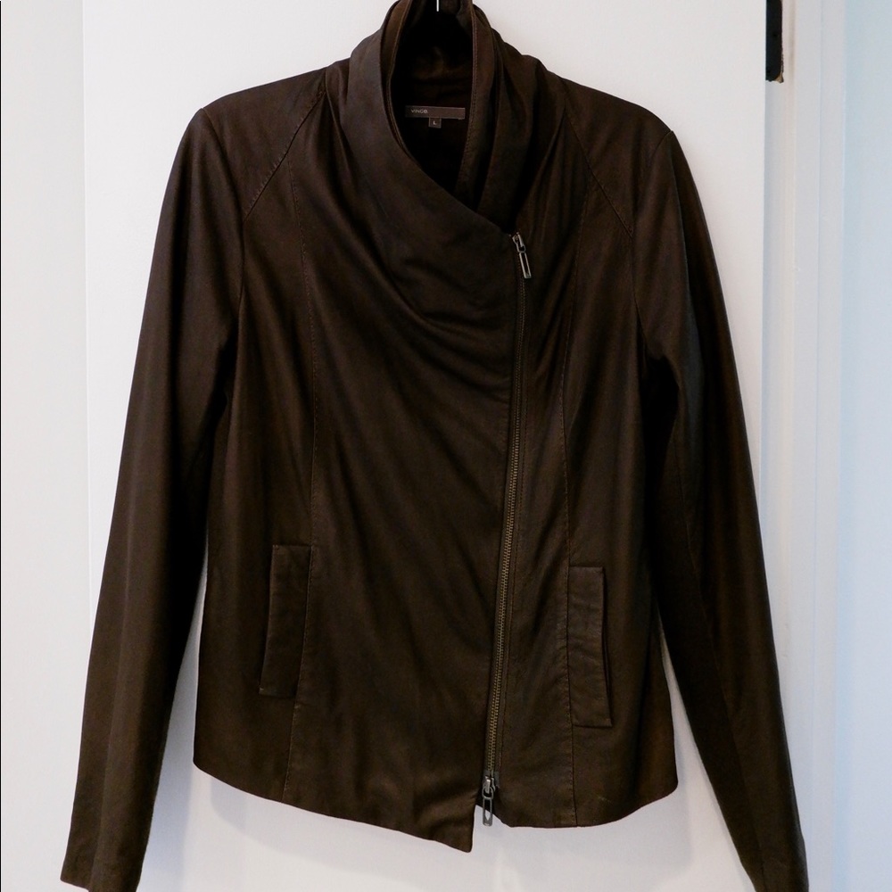Vince scuba leather jacket, rich brown, L